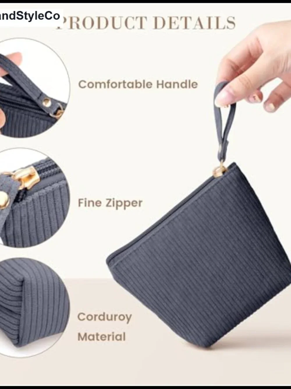Mini Corduroy Cosmetic Bag for Purse, Travel Makeup Pouch with Slip-in Pockets